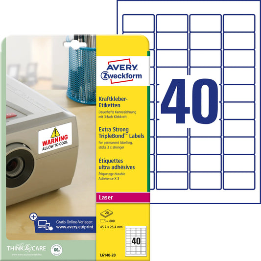 AVERY ZWECKFORM Etiketten 45,7×25,4mm L6140-20 Kraft 800 Stück Idealshop