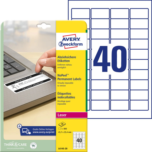 AVERY ZWECKFORM Etiketten 45,7×25,4mm L6145-20 non perm. 800 Stück Idealshop