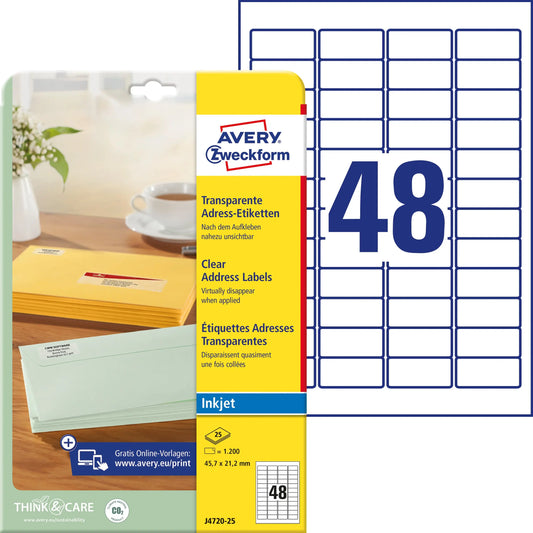 AVERY ZWECKFORM Etiketten 45,7x21,2mm J4720-25 transparent 1200 Stück Idealshop