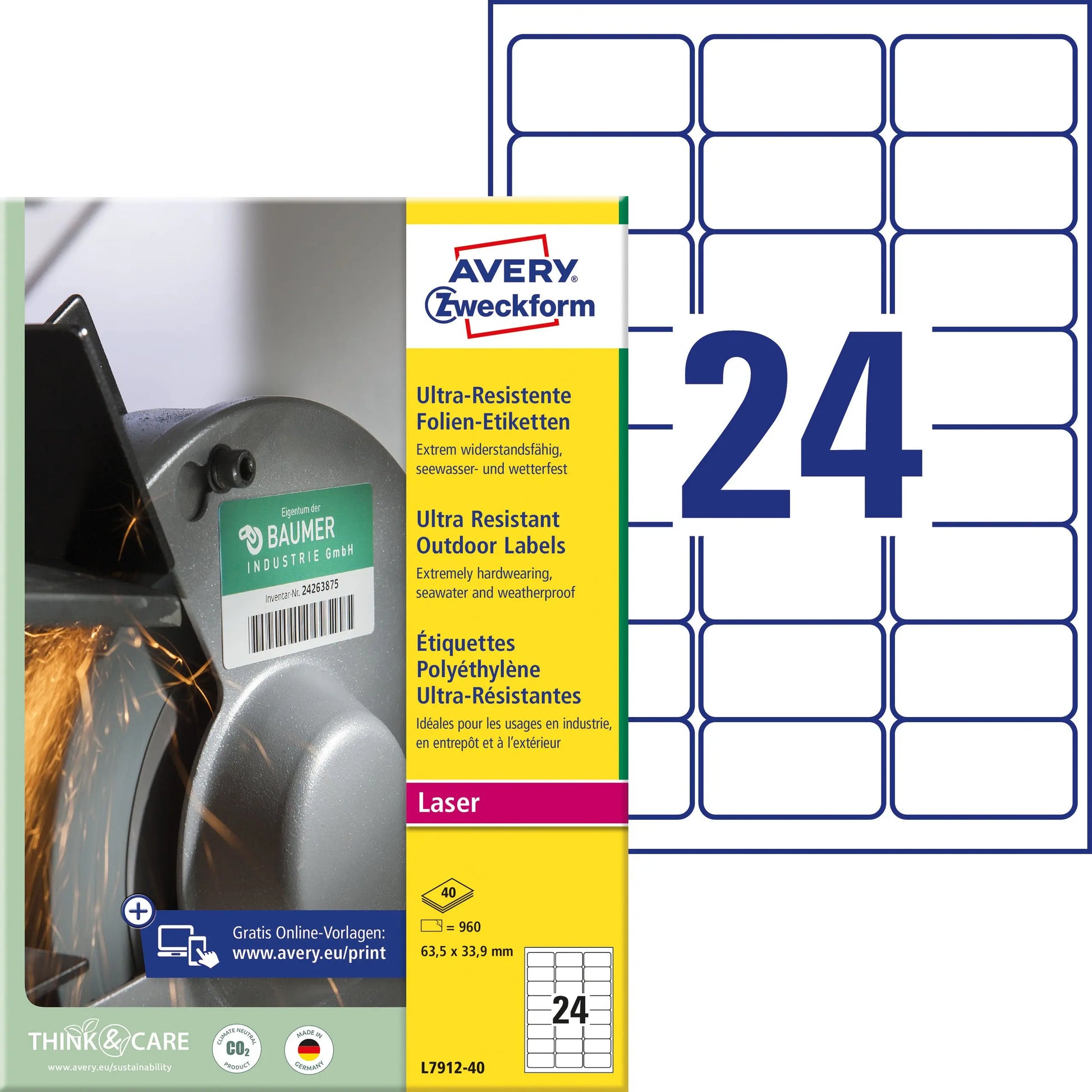 AVERY ZWECKFORM Etiketten 63.5x33.9mm L7912-40 weiss, matt, A4 40 Blatt Idealshop