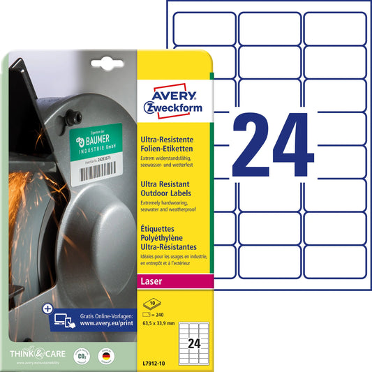 AVERY ZWECKFORM Etiketten 63,5x33,9mm L7912-10 weiss ultra-resistant Idealshop