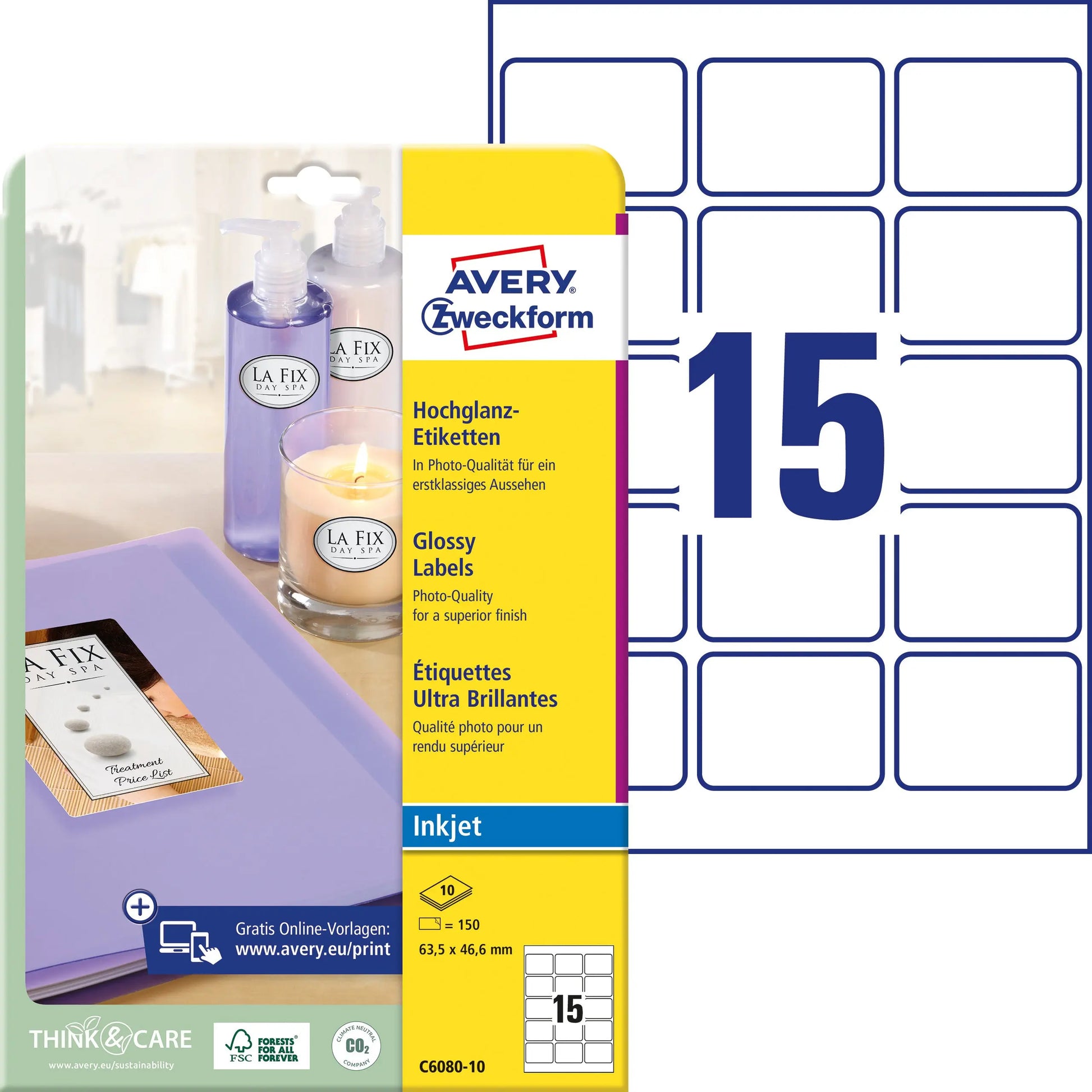 AVERY ZWECKFORM Etiketten 63,5x46,6mm C6080-10 weiss, grossy 150 Stück Idealshop
