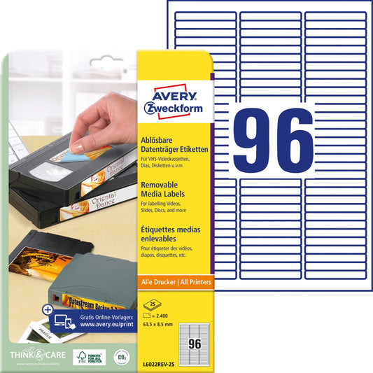 AVERY ZWECKFORM Etiketten 63,5x8,5mm L6022REV2 Data Cartridge 2400 Stück Idealshop