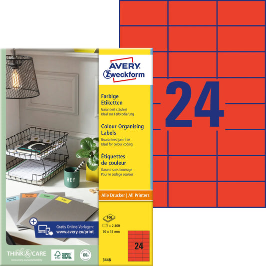 AVERY ZWECKFORM Etiketten 70×37mm 3448 rot 2400 Stück Idealshop