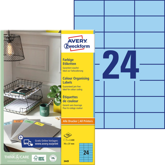AVERY ZWECKFORM Etiketten 70x37mm 3449 Universal, blau 100Bl./24St. Idealshop