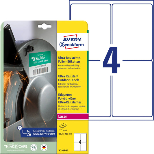 AVERY ZWECKFORM Etiketten 99,1x139mm L7915-10 weiss ultra-resistant Idealshop