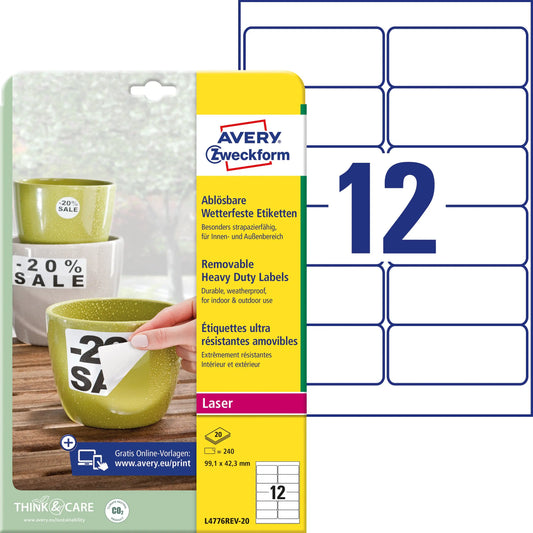 AVERY ZWECKFORM Etiketten 99,1x42,3mm L4776REV2 240 Stück Idealshop