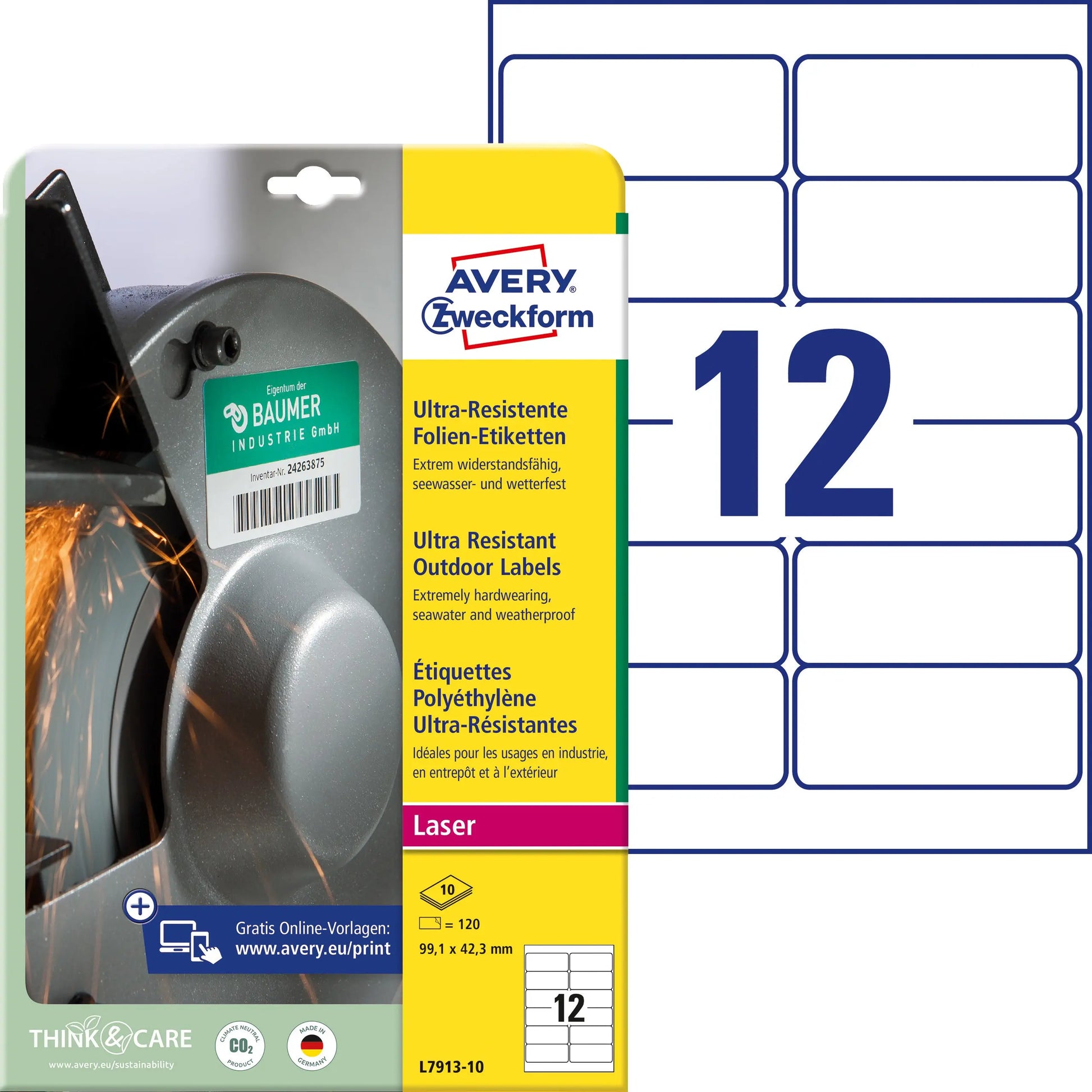 AVERY ZWECKFORM Etiketten 99,1x42,3mm L7913-10 weiss,ultra-resistent 10 Blatt Idealshop