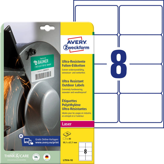 AVERY ZWECKFORM Etiketten 99,1x67,7mm L7914-10 weiss ultra-resistant Idealshop