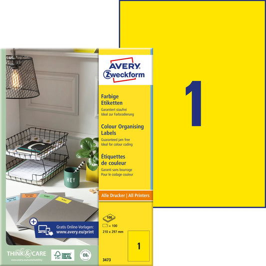 AVERY ZWECKFORM Etiketten A4 3473 gelb 100 Stück Idealshop