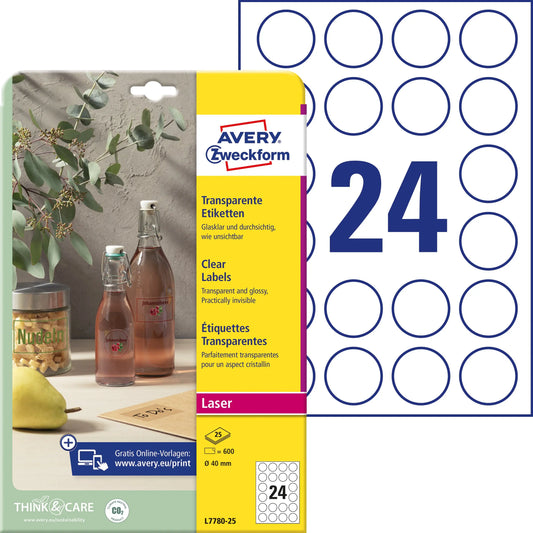 AVERY ZWECKFORM Etiketten A4 L7780-25 transparent 600 Stück Idealshop
