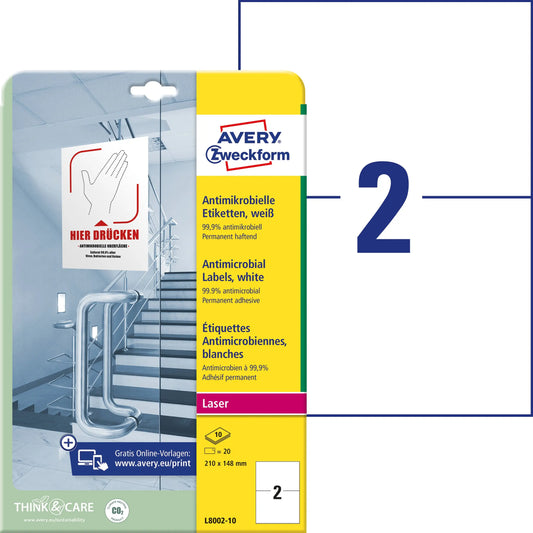 AVERY ZWECKFORM Etiketten L8002-10 Antimic. 210x148mm weiss Idealshop