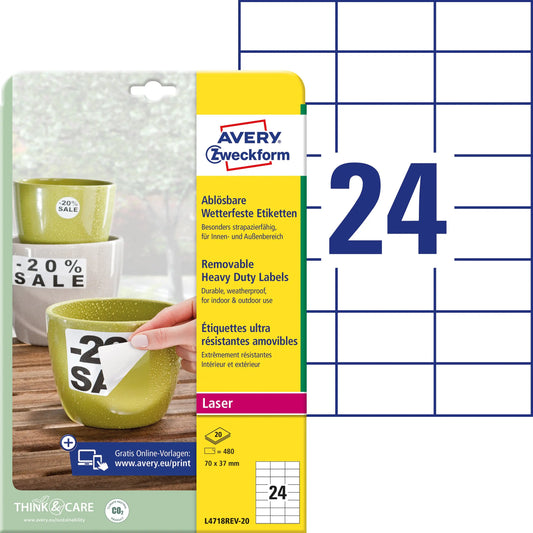 AVERY ZWECKFORM Etiketten Laser 70x37mm L4718REV2 weiss,wetterfest,ablösbar 20B. Idealshop