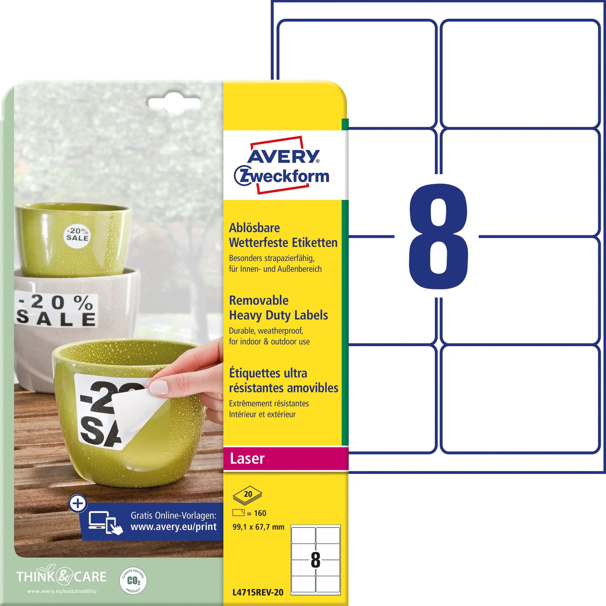 AVERY ZWECKFORM Etiketten Laser 99,1x67.7mm L4715REV2 weiss, non-perm. 20 Blatt Idealshop