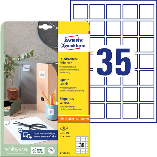 AVERY ZWECKFORM Etiketten QR Code 35x35mm L7120-25 blickdicht 875 Stück Idealshop