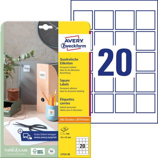 AVERY ZWECKFORM Etiketten QR Code 45x45mm L7121-25 500 Stück Idealshop