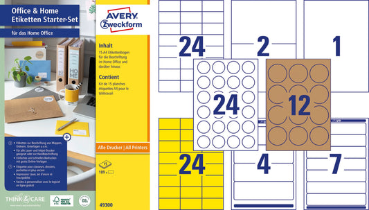 AVERY ZWECKFORM Etiketten Starter-Set 49300 ass., perm. 15 Blatt Idealshop