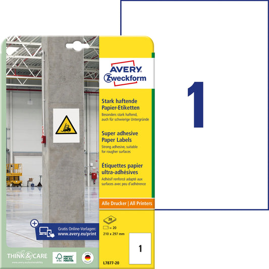 AVERY ZWECKFORM Etiketten Universal 210x297mm L7877-20 20 Blatt Idealshop