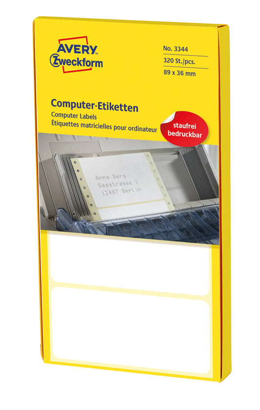 AVERY ZWECKFORM Etiketten Zick-Zack 89×36mm 3344 weiss, endlos 320 Stück Idealshop