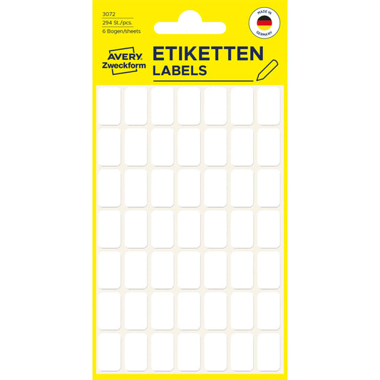 AVERY ZWECKFORM Haushaltetiketten 16×9mm 3072 weiss 294 Stück Idealshop