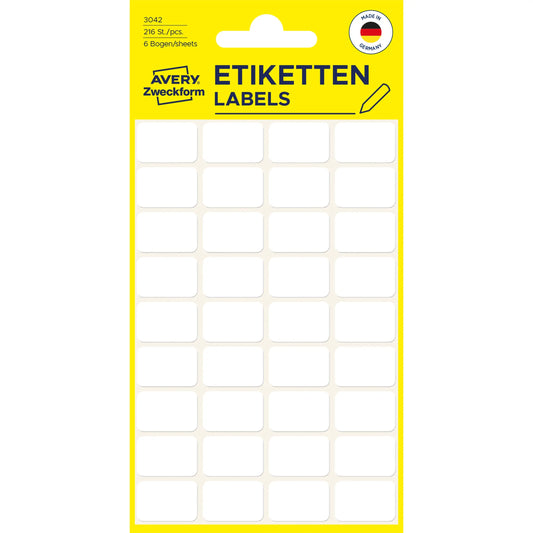AVERY ZWECKFORM Haushaltetiketten 18×12mm 3042 weiss 216 Stück Idealshop