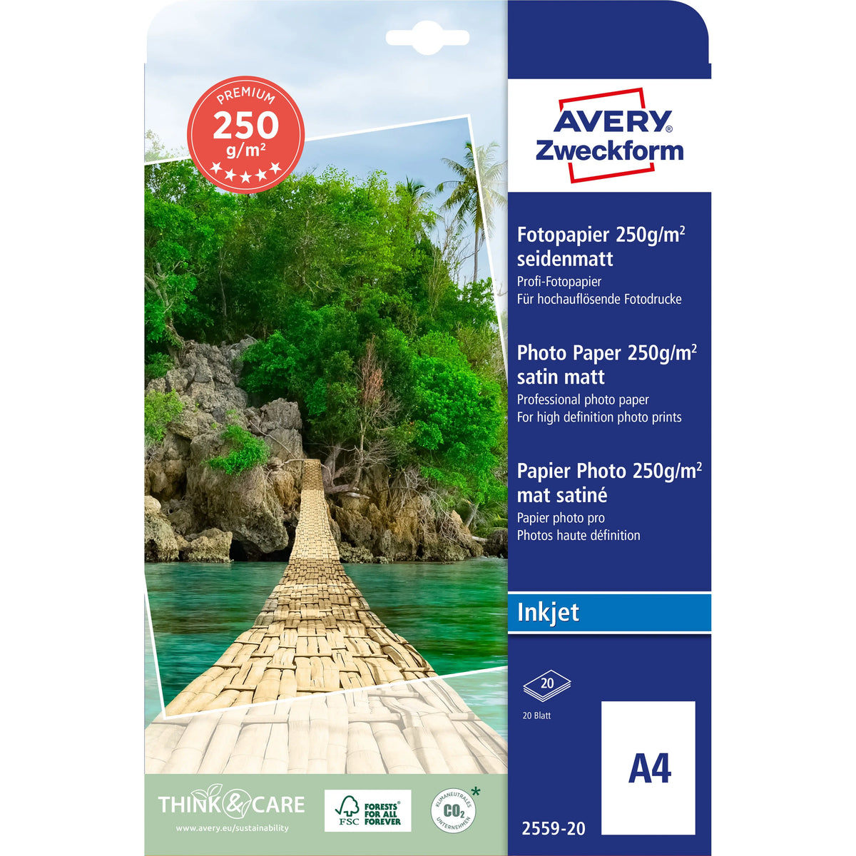 AVERY ZWECKFORM InkJet Fotopapier A4 2559-20 250g,matt, weiss 20 Blatt Idealshop