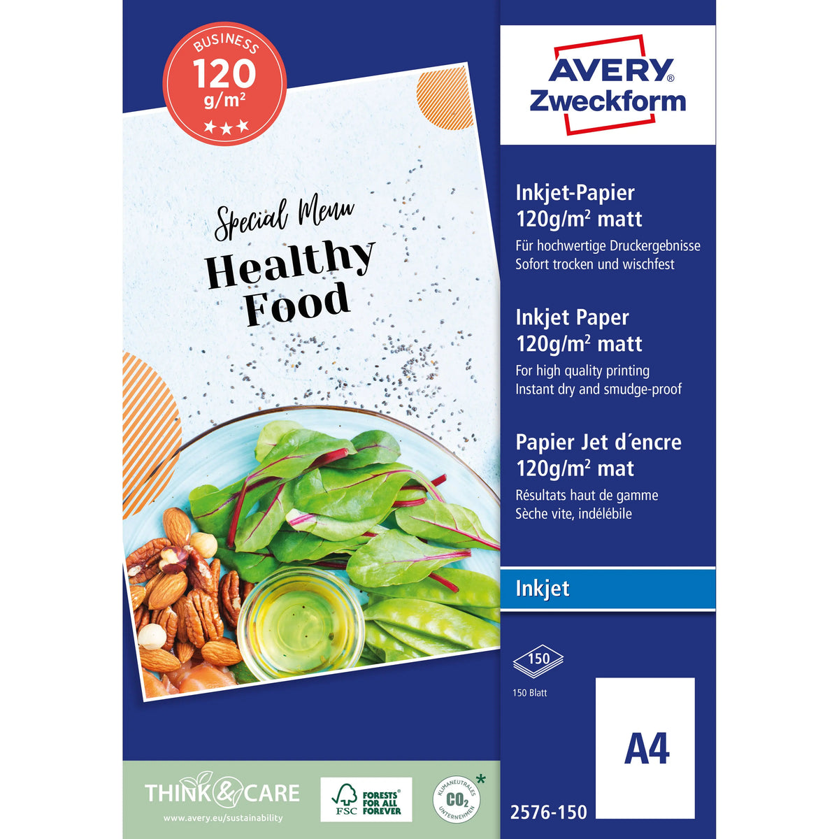 AVERY ZWECKFORM InkJet-Papier A4 2576-150 120g, weiss 150 Blatt Idealshop