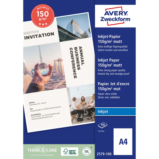 AVERY ZWECKFORM InkJet-Papier A4 2579-100 150g, weiss 100 Blatt Idealshop