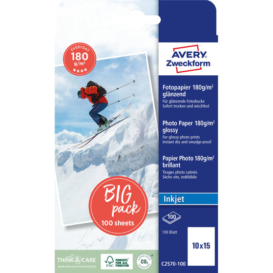 AVERY ZWECKFORM InkJet Photo Paper 10x15cm C2570-100 180g classic 100 Blatt Idealshop