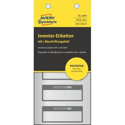 AVERY ZWECKFORM Inventar-Etiketten 50x20mm 6905 schwarz, Polyester 10Bl.50Stk. Idealshop