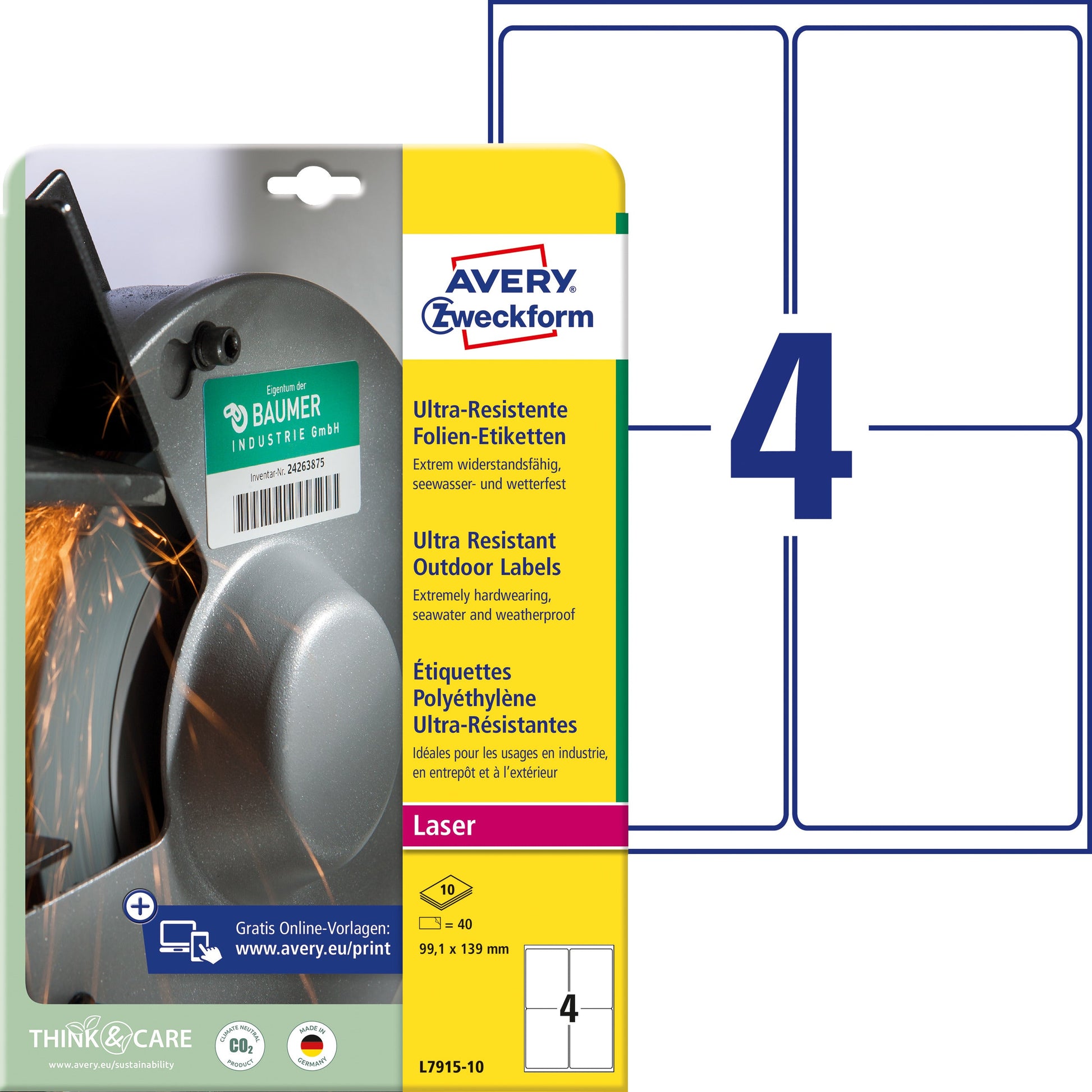 AVERY ZWECKFORM Etiketten 99,1x139mm L7915-10 weiss ultra-resistant Idealshop