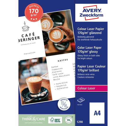 AVERY ZWECKFORM Laser Fotopapier A4 1298 170g, weiss 150 Blatt Idealshop
