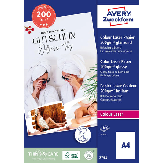 AVERY ZWECKFORM Laser Fotopapier A4 2798 200g, weiss 100 Blatt Idealshop
