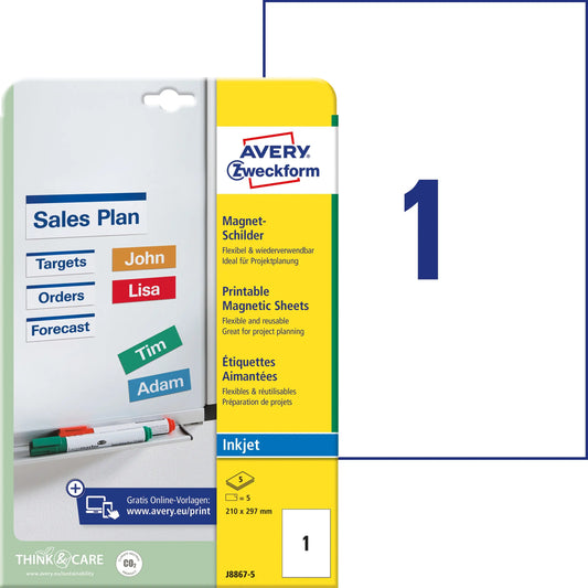 AVERY ZWECKFORM Magnet-Schilder 210x297mm J8867-5 Inkjet 5 Stk./5 Bl. Idealshop