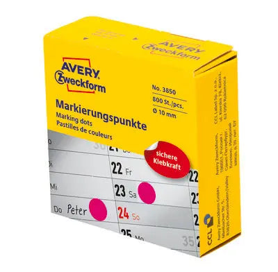 AVERY ZWECKFORM Markierungspunkte 10mm 3850 magenta, Spender 800 Stück Idealshop