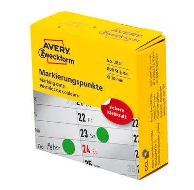 AVERY ZWECKFORM Markierungspunkte 10mm 3851 grün, Spender 800 Stück Idealshop