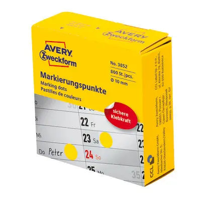 AVERY ZWECKFORM Markierungspunkte 10mm 3852 gelb, Spender 800 Stück Idealshop