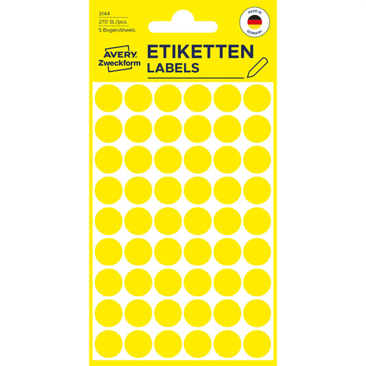 AVERY ZWECKFORM Markierungspunkte 12mm 3144 gelb 270 Stück Idealshop