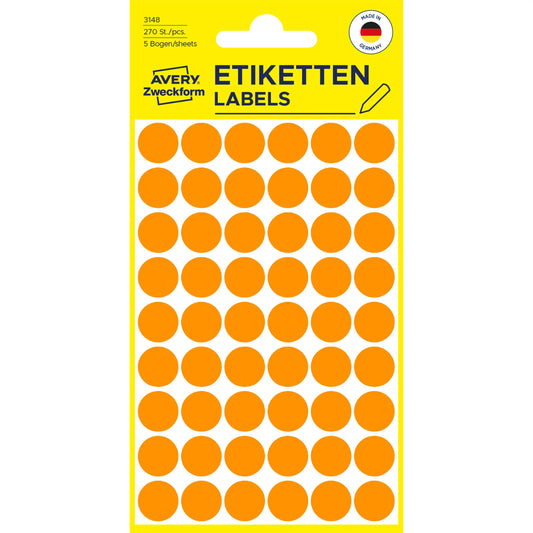 AVERY ZWECKFORM Markierungspunkte 12mm 3148 orange 270 Stück Idealshop