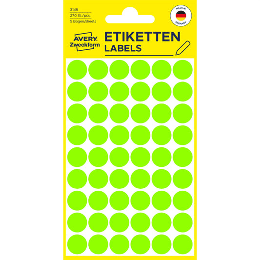 AVERY ZWECKFORM Markierungspunkte 12mm 3149 grün 270 Stück Idealshop