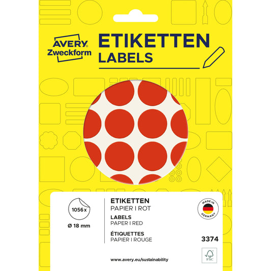 AVERY ZWECKFORM Markierungspunkte 18mm 3374 rot 1056 Stück Idealshop