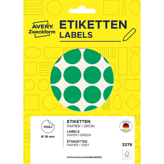 AVERY ZWECKFORM Markierungspunkte 18mm 3376 grün 1056 Stück Idealshop