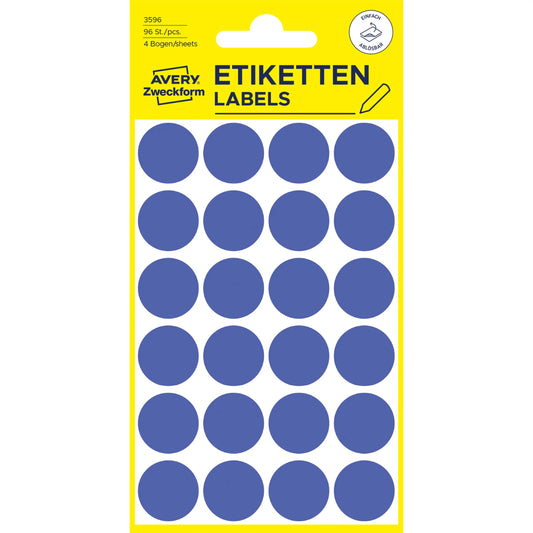 AVERY ZWECKFORM Markierungspunkte 18mm 3596 Blau, ablösbar 4 Blatt Idealshop