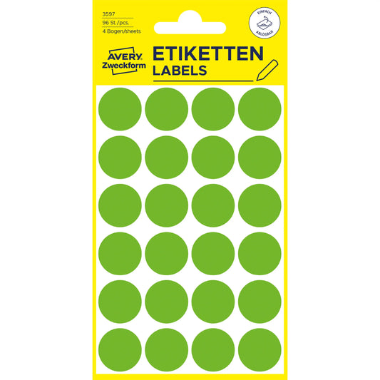 AVERY ZWECKFORM Markierungspunkte 18mm 3597 Grün, ablösbar 4 Blatt Idealshop