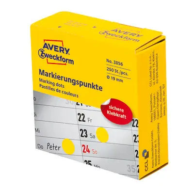 AVERY ZWECKFORM Markierungspunkte 19mm 3856 gelb, Spender 250 Stück Idealshop