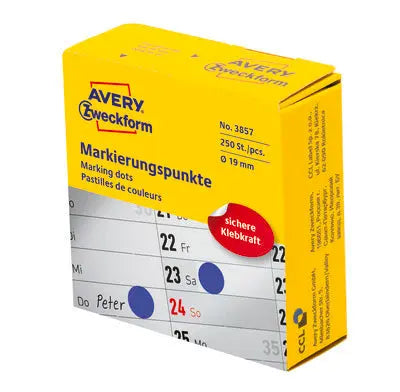 AVERY ZWECKFORM Markierungspunkte 19mm 3857 blau, Spender 250 Stück Idealshop
