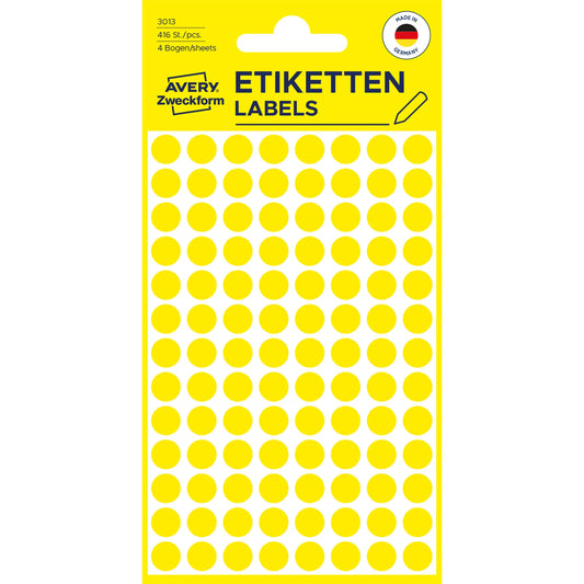 AVERY ZWECKFORM Markierungspunkte 8mm 3013 gelb 416 Stück Idealshop