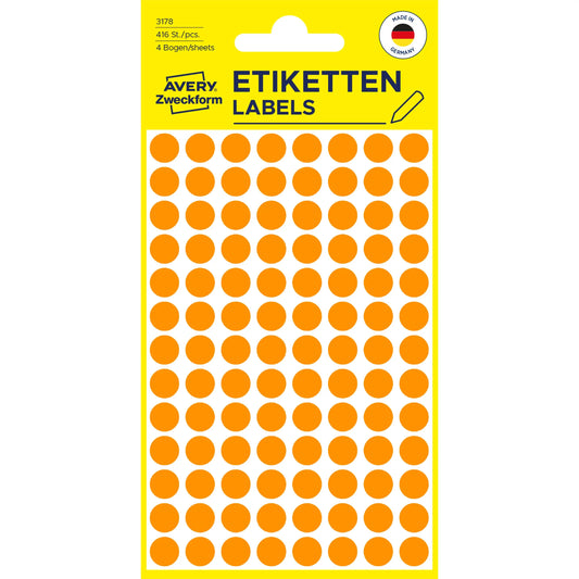 AVERY ZWECKFORM Markierungspunkte 8mm 3178 orange 416 Stück Idealshop