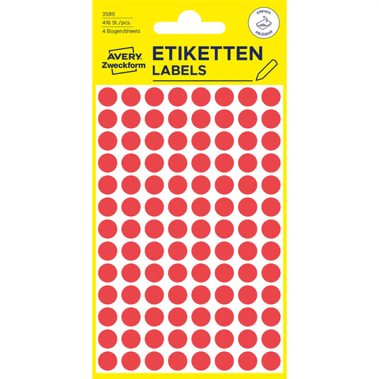 AVERY ZWECKFORM Markierungspunkte 8mm 3589 Rot, ablösbar 4 Blatt Idealshop