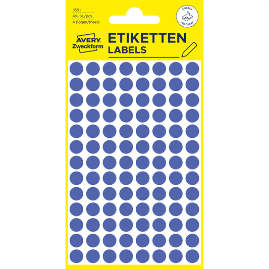AVERY ZWECKFORM Markierungspunkte 8mm 3591 Blau, ablösbar 4 Blatt Idealshop
